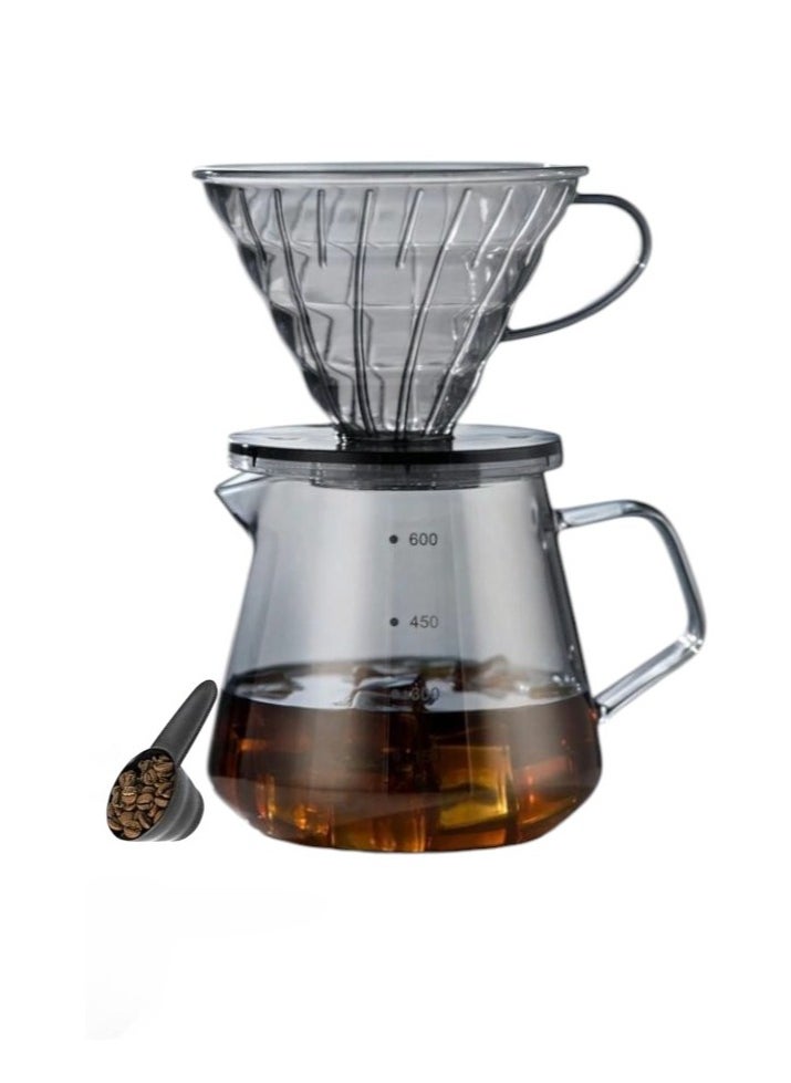 طقم تقطير v60  للقهوة مكونة من قمع و سيرفر زجاجي