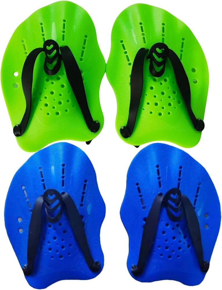 NOVOLAN Swimming Hand Paddles, Adjustable Silicone Swim Training Equipment for Enhanced Stroke Technique, Includes 2 Pairs in Green & Blue, for Freestyle Training & Upper Body Strength Building - Image 1