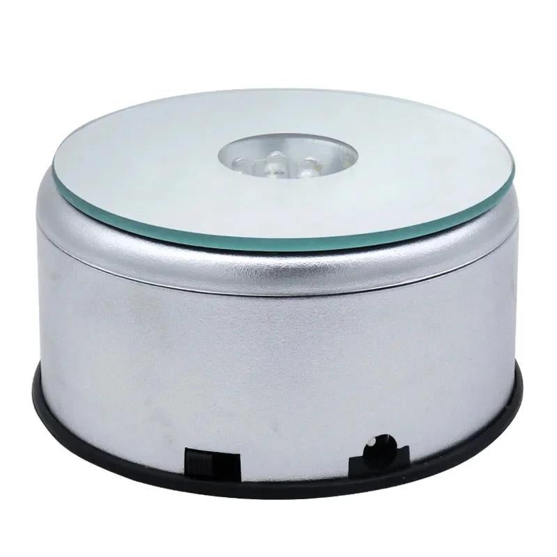 Crystal Led Lamp Holder Colorful Rotating Base Luminous Display Crystal Ornaments Handicraft Lamp Holder 3D Engraving(8cm rotating LED lamp holder, With USB cable) - Image 1