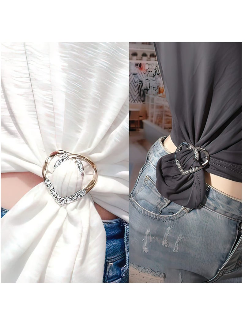 SOLARAE 4 Pcs Dual-Use Heart-Shaped Silk Scarf Ring, T-Shirt Clips For Women Fashion Metal Ring Dress Clips Back Cinch Waist Buckle Clothing Ring Wrap Holder - Image 2