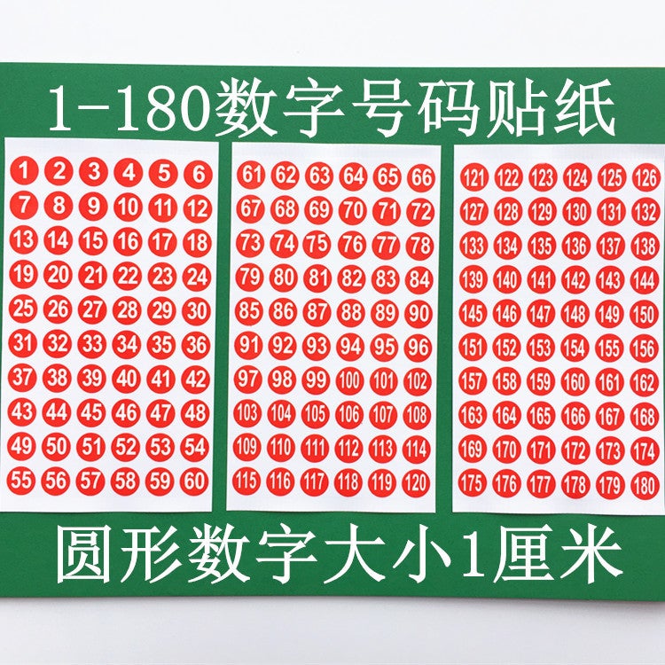 Generic Number Stickers 1-180 for Nail Polish Bottles Red 1-180 