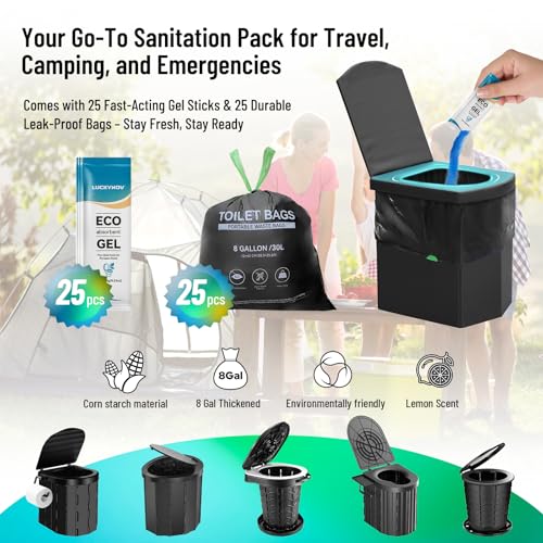 LuckyNov 25 Portable Toilet Bags with 25 Poo Gels 8 Gallon LeakProof Camping Toilet Waste Bags Absorbent Gel Value Pack for Portable Potty RV Hiking Travel Outdoor Use - Image 3