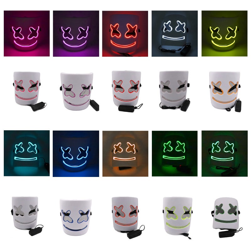 Luminous Mask Ice Blue PVC Cold Light Technology - No UV Damage Secure Power Cord Clip Control Modes for Party Disco Festival - Image 2