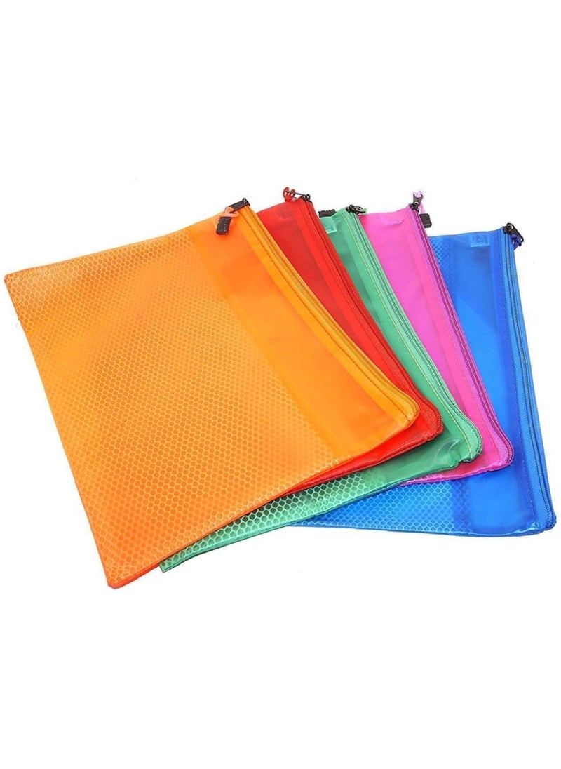 Generic 5 Pcs Plastic Wallets A3 Folder File Zip Bags Zipped Wallets - Extra Thick Mesh Document Zipper Bags Plastic a4 Wallets for Offices Home Travel School Supplies  - Image 1