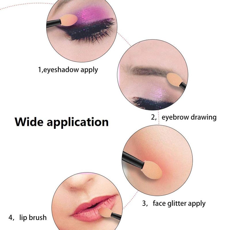 Amariver 200 Pack Disposable Eyeshadow Brush Sponge Tipped Oval Makeup Tool Dual Sides Eyeshadow Brush Comestic Applicator for Girls Lady Women Daily Beauty(Black) - Image 3