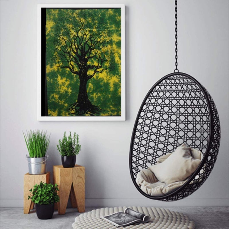 ART WORLD ART WORLD Dry Tree of Life Boho Hippie Psychedelic Gypsy Mandala Beach Throw Blanket Mat Bedspread Living Room Decoration Wall Hanging Green Poster 40x30 Inches - Image 2