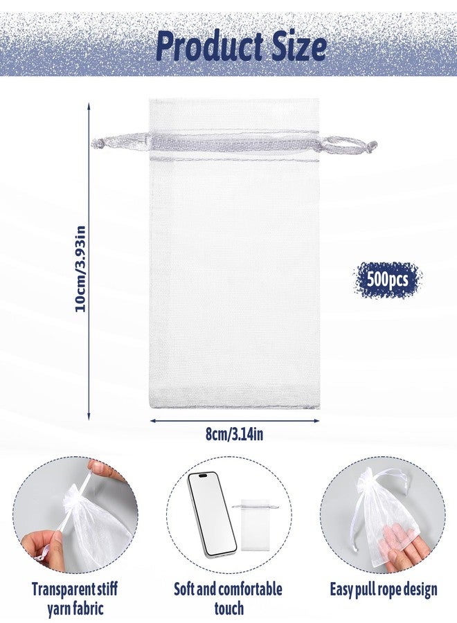 Zelphvt 500 Pcs Organza Gift Bags 3x4 Small Mesh Bags Sheer Gift Drawstring Pouch White Bracelet Favor Jewelry Pouches Candy Bag with Drawstring - Image 2