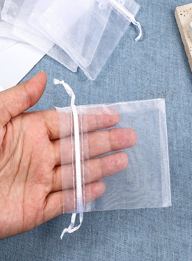 Zelphvt 500 Pcs Organza Gift Bags 3x4 Small Mesh Bags Sheer Gift Drawstring Pouch White Bracelet Favor Jewelry Pouches Candy Bag with Drawstring - Image 5