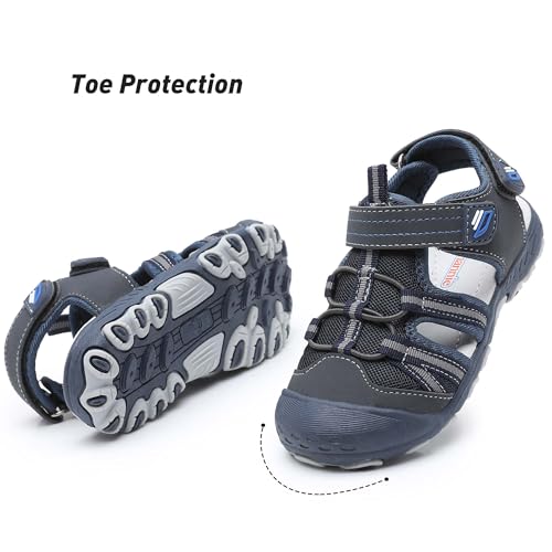 Ahannie Boys Girls Outdoor Sport Sandals,Kids Closed Toe Beach Sandals, Toddler Summer Shoes(Navy Blue/Gray-7) - Image 3