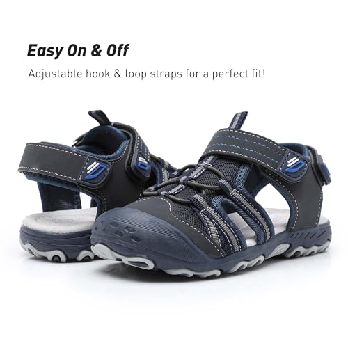 Ahannie Boys Girls Outdoor Sport Sandals,Kids Closed Toe Beach Sandals, Toddler Summer Shoes(Navy Blue/Gray-7) - Image 4