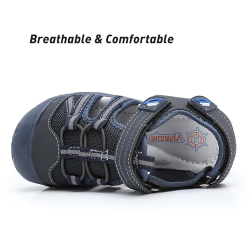 Ahannie Boys Girls Outdoor Sport Sandals,Kids Closed Toe Beach Sandals, Toddler Summer Shoes(Navy Blue/Gray-7) - Image 2