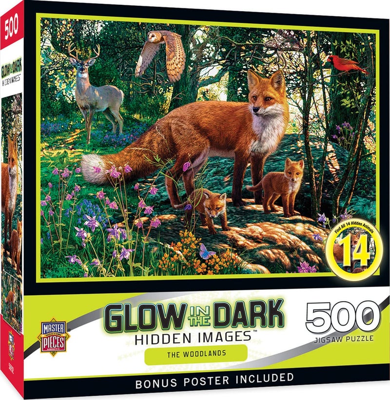 MasterPieces 500 Piece Glow in The Dark Jigsaw Puzzle for Adults, Family, Or Youth - The Woodlands - 15"x21" - Image 1