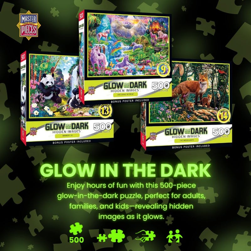 MasterPieces 500 Piece Glow in The Dark Jigsaw Puzzle for Adults, Family, Or Youth - The Woodlands - 15"x21" - Image 2