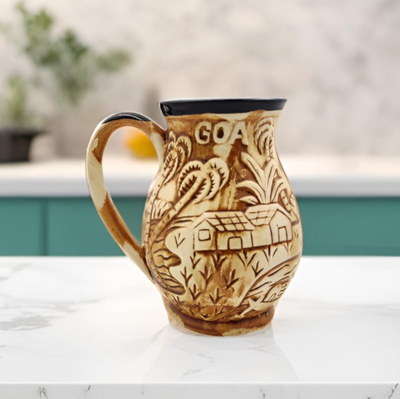 Purpledip Ceramic Mug: Matt Finish Jug Shape Goa Theme Design Tall Cup for Beer, Tea Or Coffee (10055) - Image 1