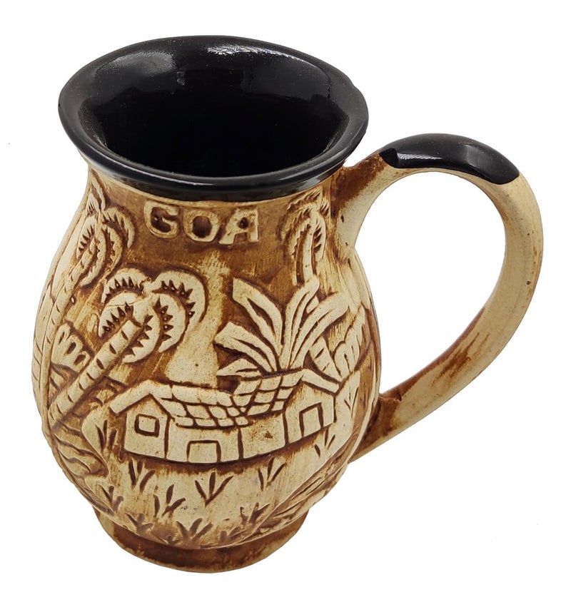Purpledip Ceramic Mug: Matt Finish Jug Shape Goa Theme Design Tall Cup for Beer, Tea Or Coffee (10055) - Image 3
