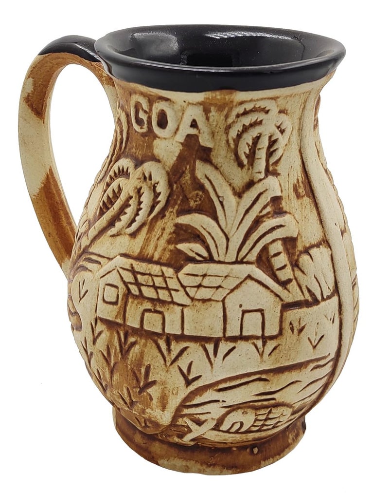 Purpledip Ceramic Mug: Matt Finish Jug Shape Goa Theme Design Tall Cup for Beer, Tea Or Coffee (10055) - Image 4