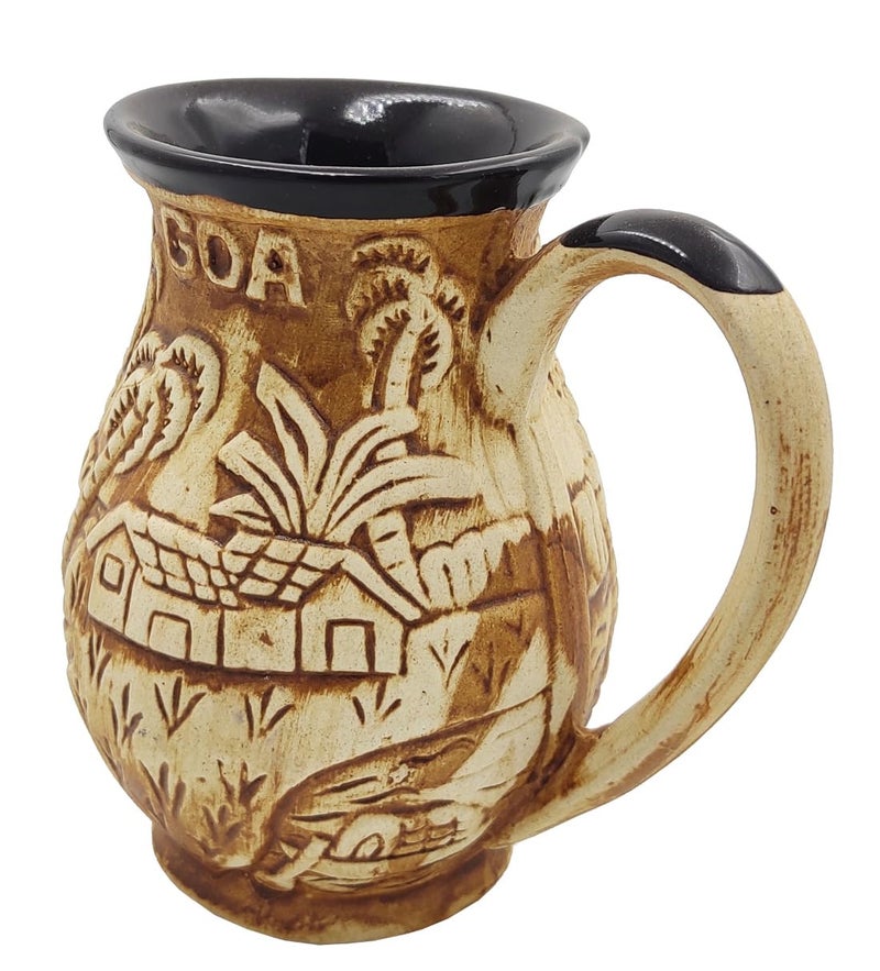 Purpledip Ceramic Mug: Matt Finish Jug Shape Goa Theme Design Tall Cup for Beer, Tea Or Coffee (10055) - Image 5