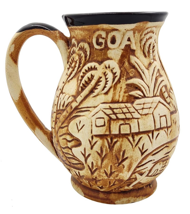 Purpledip Ceramic Mug: Matt Finish Jug Shape Goa Theme Design Tall Cup for Beer, Tea Or Coffee (10055) - Image 2
