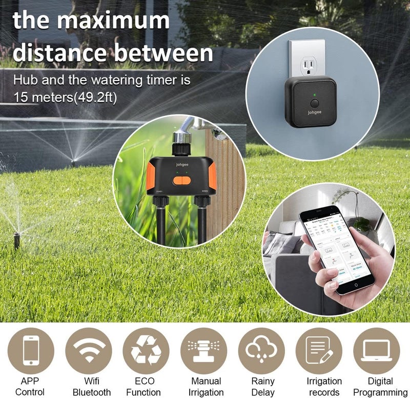 جهاز تحكم في الري عبر WiFi بمخرجين مستقلين، مؤقت ري ذكي من مع تحكم بالتطبيق/الصوت، مؤقت ري تلقائي للحديقة، مقاوم للماء IPX5، أسود - Image 3