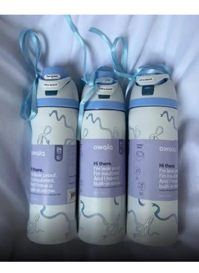 زجاجة مياه معزولة من الفولاذ المقاوم للصدأ من فريسيب مع شفاطة للرياضة والسفر، خالية من مادة BPA، سعة 32 أونصة، ربطة عنق زرقاء - Image 5