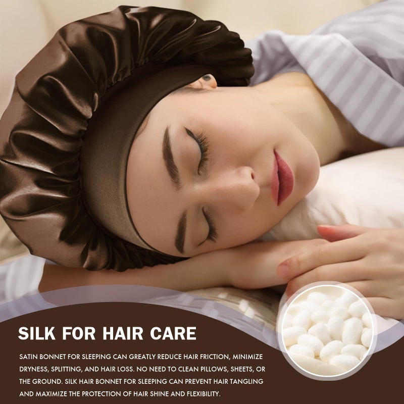 Doitory Satin Silk Bonnet for Sleeping, Double Layer Silk Sleep Cap for Men & Women, Soft Satin Lined Bonnet for Natural & Curly Hair(Dark Brown) - Image 4