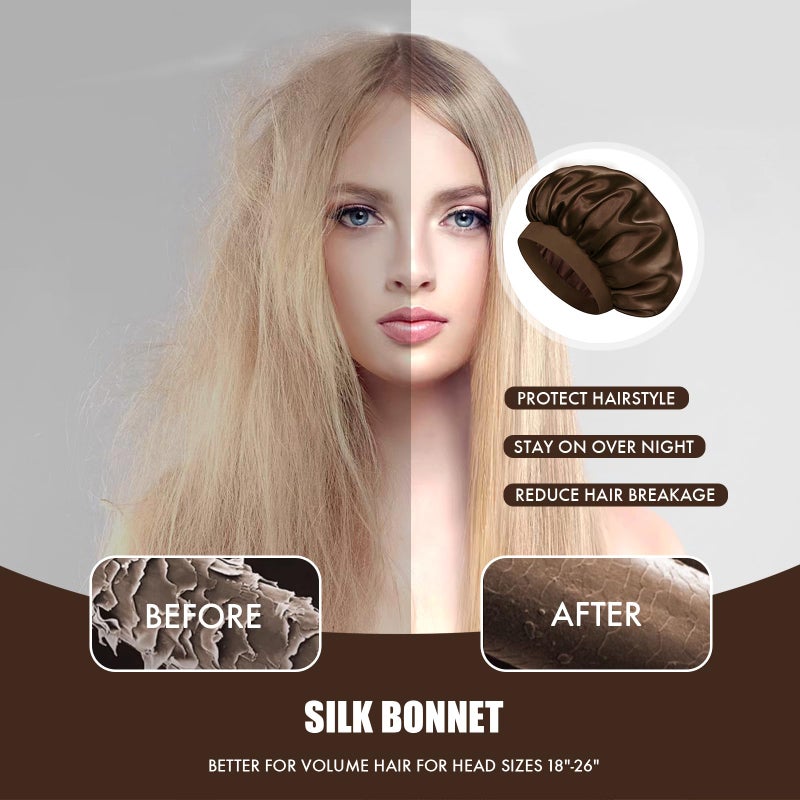 Doitory Satin Silk Bonnet for Sleeping, Double Layer Silk Sleep Cap for Men & Women, Soft Satin Lined Bonnet for Natural & Curly Hair(Dark Brown) - Image 5