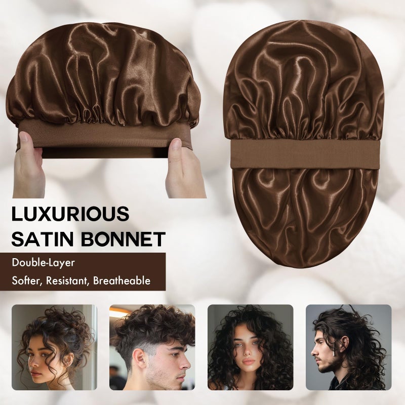 Doitory Satin Silk Bonnet for Sleeping, Double Layer Silk Sleep Cap for Men & Women, Soft Satin Lined Bonnet for Natural & Curly Hair(Dark Brown) - Image 2