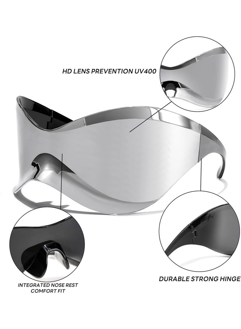 Generic Oversized Futuristic Sunglasses for Men Women Alien Wrap Around Shield Fashion Chic Mask Sun Glasses Shades  - Image 2