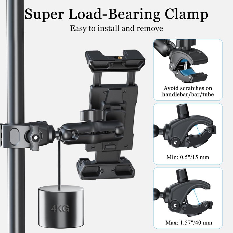 OHLPRO Tablet Mic Stand Holder for iPad Treadmill Handlebar Clamp, Mount for Spin Bike Microphone Peloton Stroller Bicycle, Fit 5-13â€ iPad Pro 12.9 Air Mini, Galaxy Tab, iPhone, Fire HD 10 - Image 5