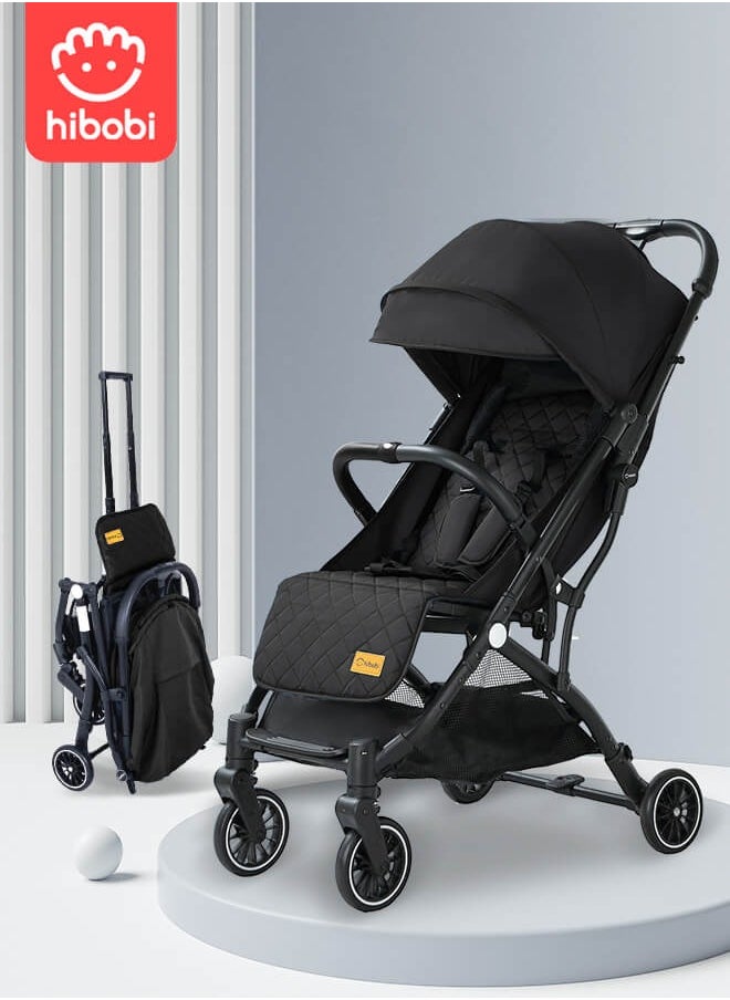 hibobi - Lightweight Travel Baby Stroller – One-Click Folding, Adjustable Backrest & Canopy, Soft Fabric, 360° Swivel Front Wheels, Suitable for 0-6 Years, Supports Up to 60KG, Black Baby Stroller, Allowed on the Plane - Image 1