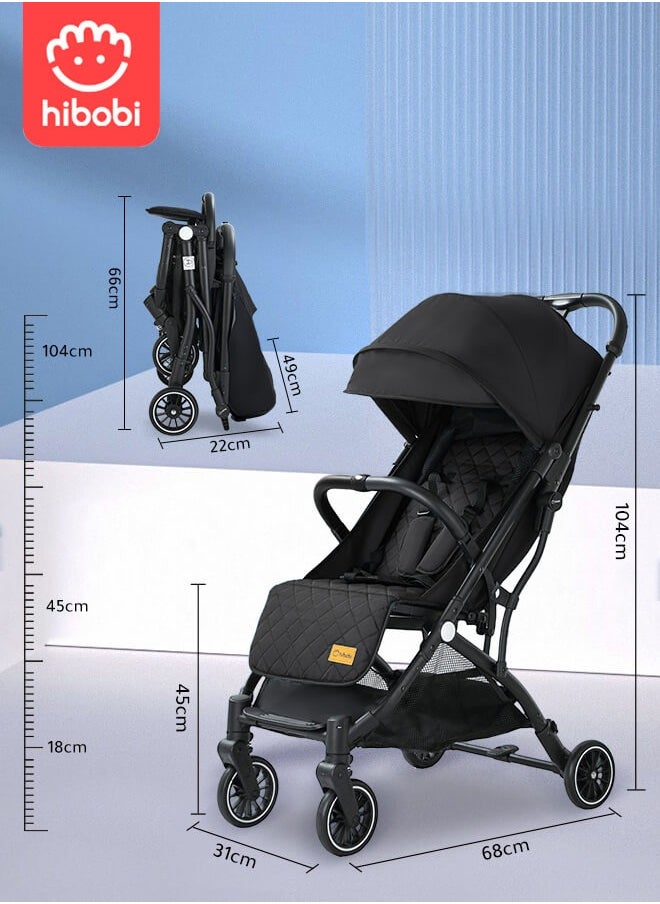 hibobi - Lightweight Travel Baby Stroller – One-Click Folding, Adjustable Backrest & Canopy, Soft Fabric, 360° Swivel Front Wheels, Suitable for 0-6 Years, Supports Up to 60KG, Black Baby Stroller, Allowed on the Plane - Image 1