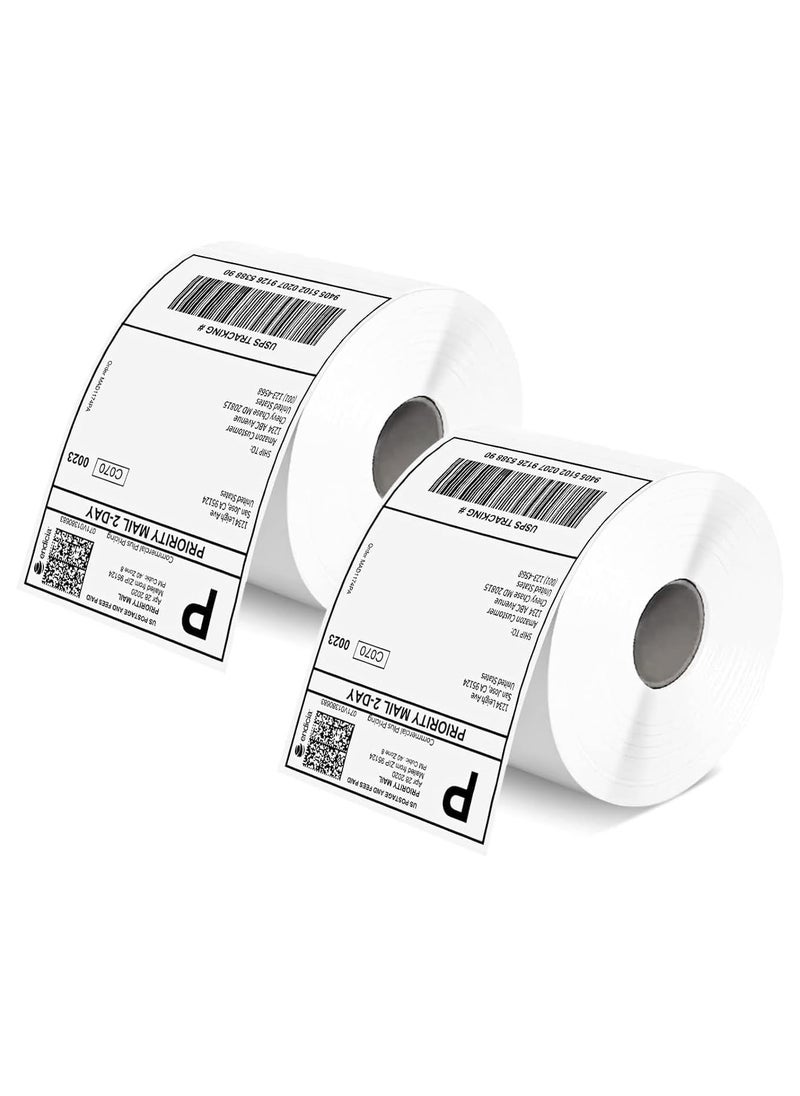 H&B 02 Rolls 700 Labels 4x6 Inch (100x150mm) Direct Thermal Labels, Blank Shipping Labels, Compatible with ZEBRA Printer  - Image 1
