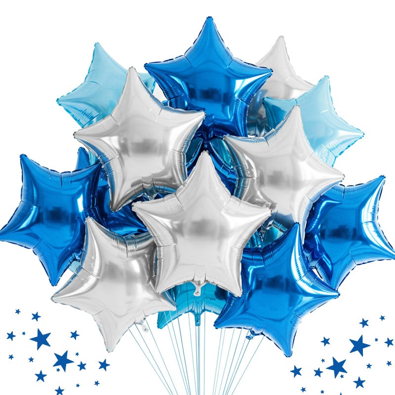 TONIFUL 30Pcs 18 Inch Large Blue Silver Star Shape Foil Balloons Big Stars Helium Mylar Ballons for Birthday Wedding Baby Shower Anniversary Engagement Party Decorations Supplies - Image 2