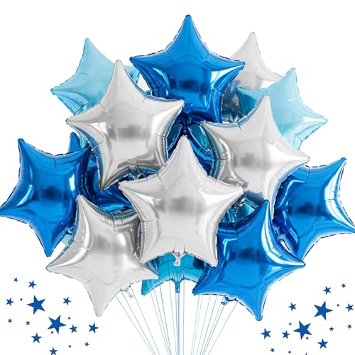 TONIFUL 30Pcs 18 Inch Large Blue Silver Star Shape Foil Balloons Big Stars Helium Mylar Ballons for Birthday Wedding Baby Shower Anniversary Engagement Party Decorations Supplies - Image 1