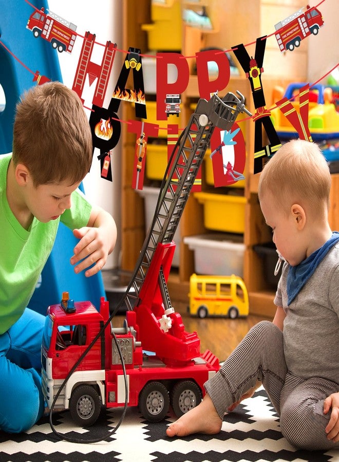 Adecortalk Fire Truck Happy Birthday Banner Fire Engine Rescue Party Sign Firetruck Birthday Party Supplies Firefighter Party Decorations for kids Boys Red Firetruck Birthday Party Supplies - Image 5