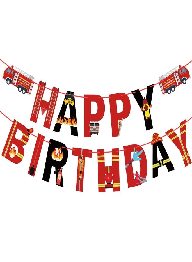 Adecortalk Fire Truck Happy Birthday Banner Fire Engine Rescue Party Sign Firetruck Birthday Party Supplies Firefighter Party Decorations for kids Boys Red Firetruck Birthday Party Supplies - Image 1