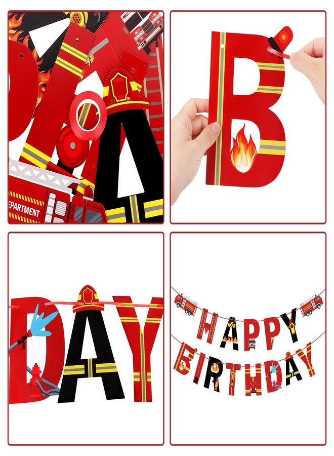 Adecortalk Fire Truck Happy Birthday Banner Fire Engine Rescue Party Sign Firetruck Birthday Party Supplies Firefighter Party Decorations for kids Boys Red Firetruck Birthday Party Supplies - Image 3