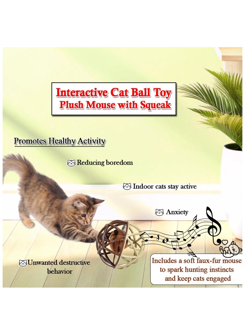 NNC PETS Cat play ball with Plush mouse and Squeaker, Self-rolling cat toy for Indoor Cats and Kittens, 11 cm Interactive cat toy, Durable plastic Lightweight, Cat entertainment and Hunting ball toy (Brown) - Image 4