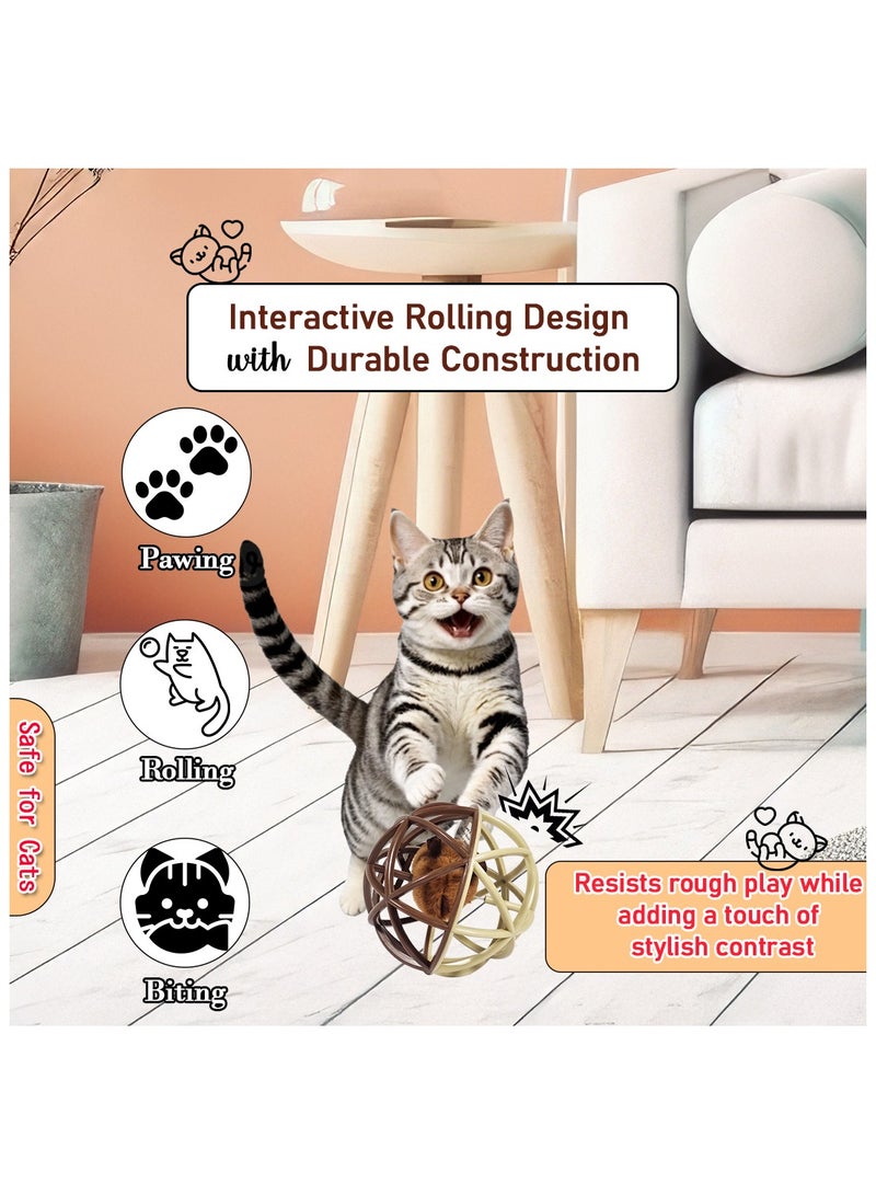NNC PETS Cat play ball with Plush mouse and Squeaker, Self-rolling cat toy for Indoor Cats and Kittens, 11 cm Interactive cat toy, Durable plastic Lightweight, Cat entertainment and Hunting ball toy (Brown) - Image 5