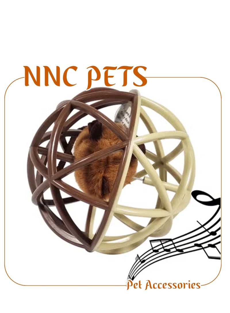 NNC PETS Cat play ball with Plush mouse and Squeaker, Self-rolling cat toy for Indoor Cats and Kittens, 11 cm Interactive cat toy, Durable plastic Lightweight, Cat entertainment and Hunting ball toy (Brown) - Image 1