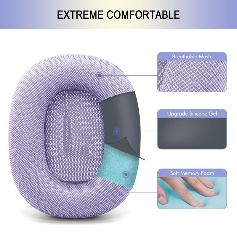 G GVOEARS وسائد أذن لسماعات AirPods Max 2024، وسادات أذن من قماش شبكي بديل مع مغناطيس قوي لسماعة أبل 2.0 فوق الأذن، أكواب أذن مطورة (بنفسجي) - Image 4