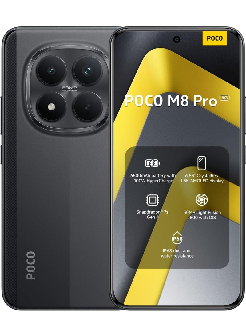 POCO M8 Pro 5G 12+512GB, Snapdragon 7s Gen 4,6.83" CrystalRes 1.5K AMOLED display, Massive 6500mAh (typ) battery,Black - Image 1