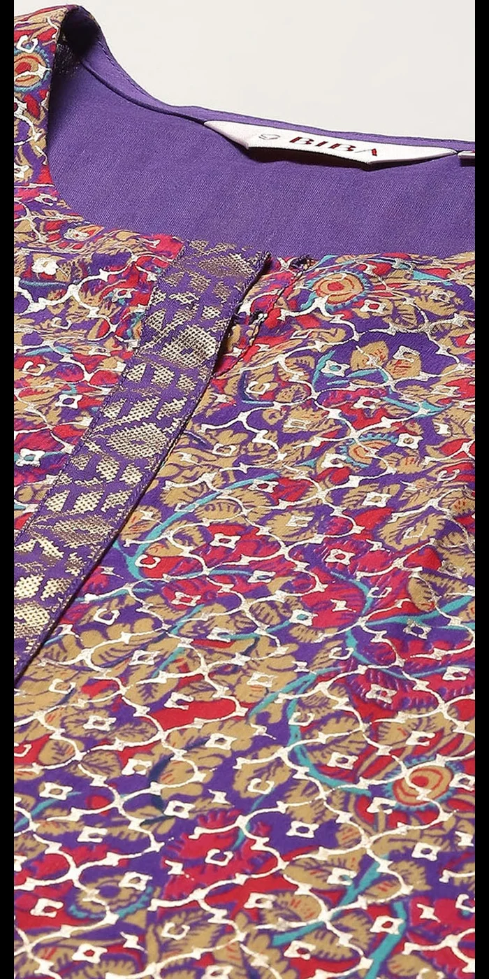 بيبا طقم بدلة كورتا سليم بطبعة فوايل مستقيمة وردية وبنفسجية