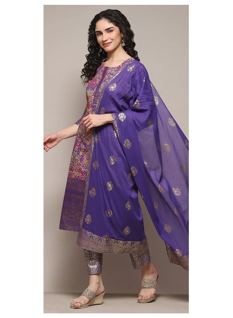 بيبا طقم بدلة كورتا سليم بطبعة فوايل مستقيمة وردية وبنفسجية