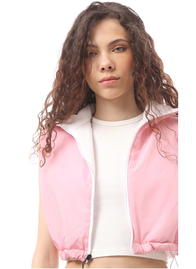 RAVIN - Double Faced Pink & White Fly Zipper Vest - Image 1