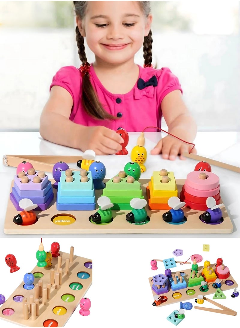 F.A.M.S 3 in 1 Cartoon Animal Wooden Puzzle Jigsaw Game Toys Shape Pairing Early Education Learn Puzzle Develop Kids Hand-eye Coordination  - Image 1