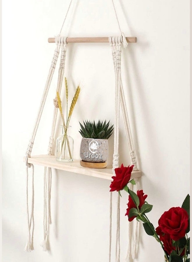 Urooz Macram Wooden Wall Hanging Shelf 992 Modern Chic Woven Macrame Tapestries, Wall Art Home Decor for Apartment, Dorm, Bedroom, Living Room, Nursery, Party Decorations - Image 4
