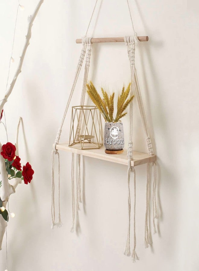Urooz Macram Wooden Wall Hanging Shelf 992 Modern Chic Woven Macrame Tapestries, Wall Art Home Decor for Apartment, Dorm, Bedroom, Living Room, Nursery, Party Decorations - Image 1