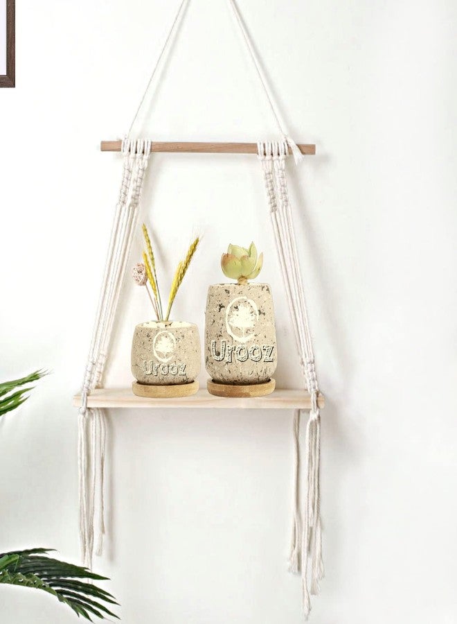 Urooz Macram Wooden Wall Hanging Shelf 992 Modern Chic Woven Macrame Tapestries, Wall Art Home Decor for Apartment, Dorm, Bedroom, Living Room, Nursery, Party Decorations - Image 3