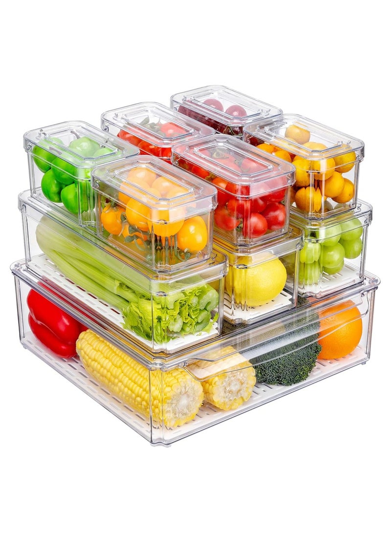 Dubkart 10 Pack Fridge Organizers and Storage, Stackable Refrigerator Organizer Bins with Lids, BPA-Free Produce Fruit Storage Containers for Fridge Organizers, for Food, Drinks, Vegetable - Image 1